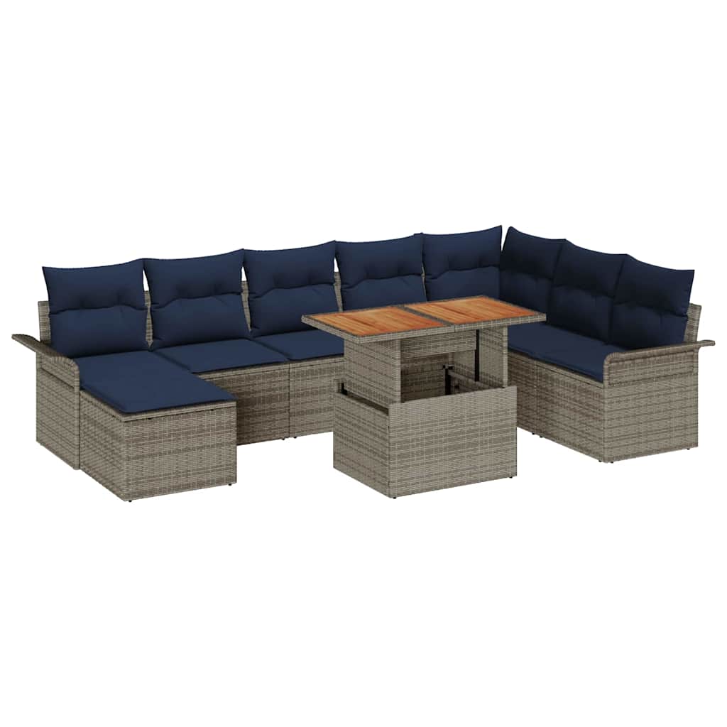 Garten-Sofa-Set mit Kissen 9 pcs Grau und Marineblau