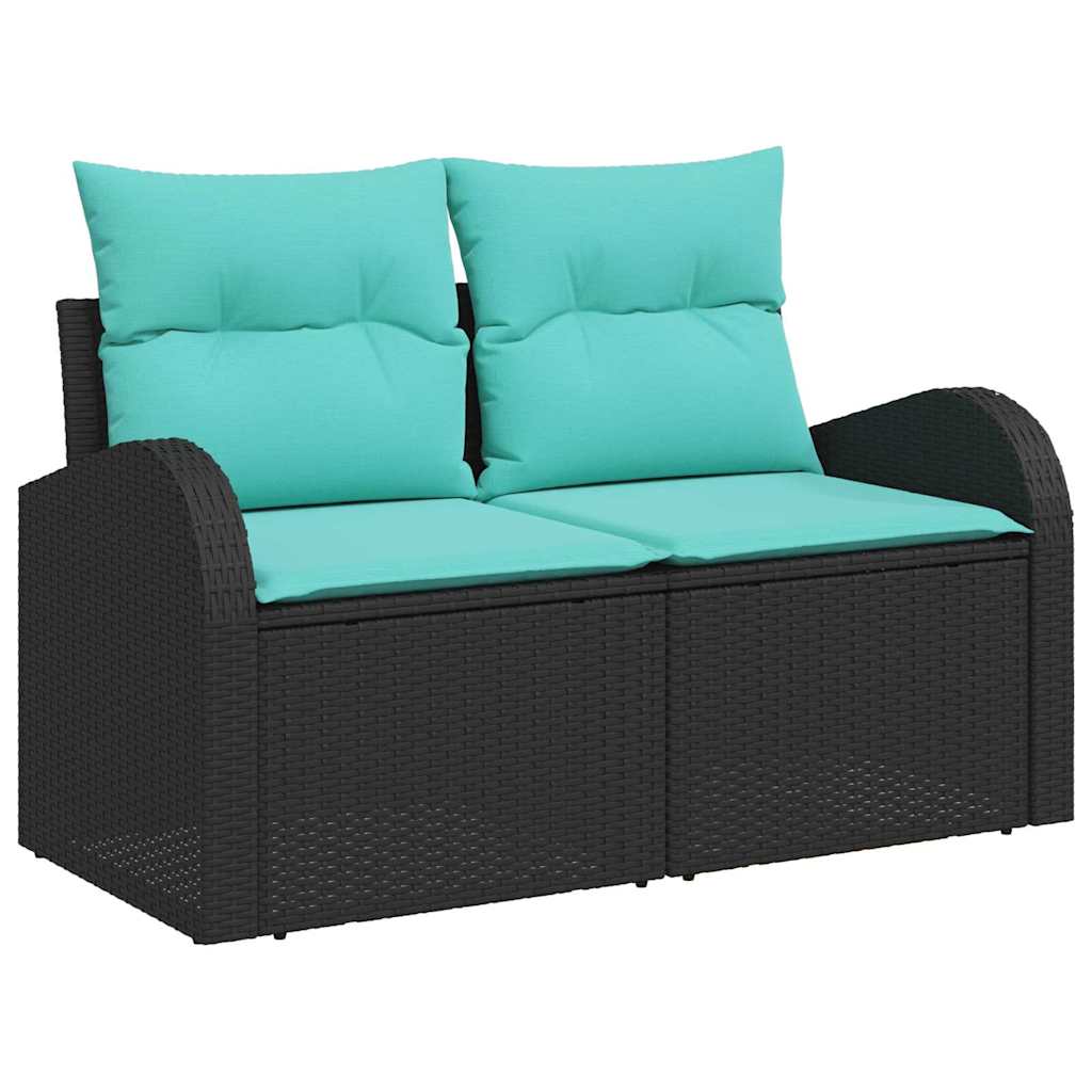 Garten-Sofa-Set mit Kissen mit Speicher 9 pcs Schwarz und blau