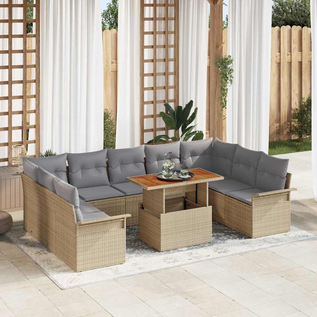 Garten-Sofa-Set mit Kissen 10 pcs Beige und Hellgrau