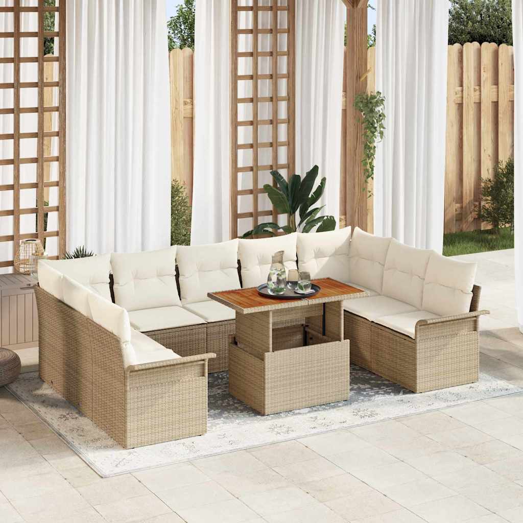 Garten-Sofa-Set mit Kissen 10 pcs Beige und Creme