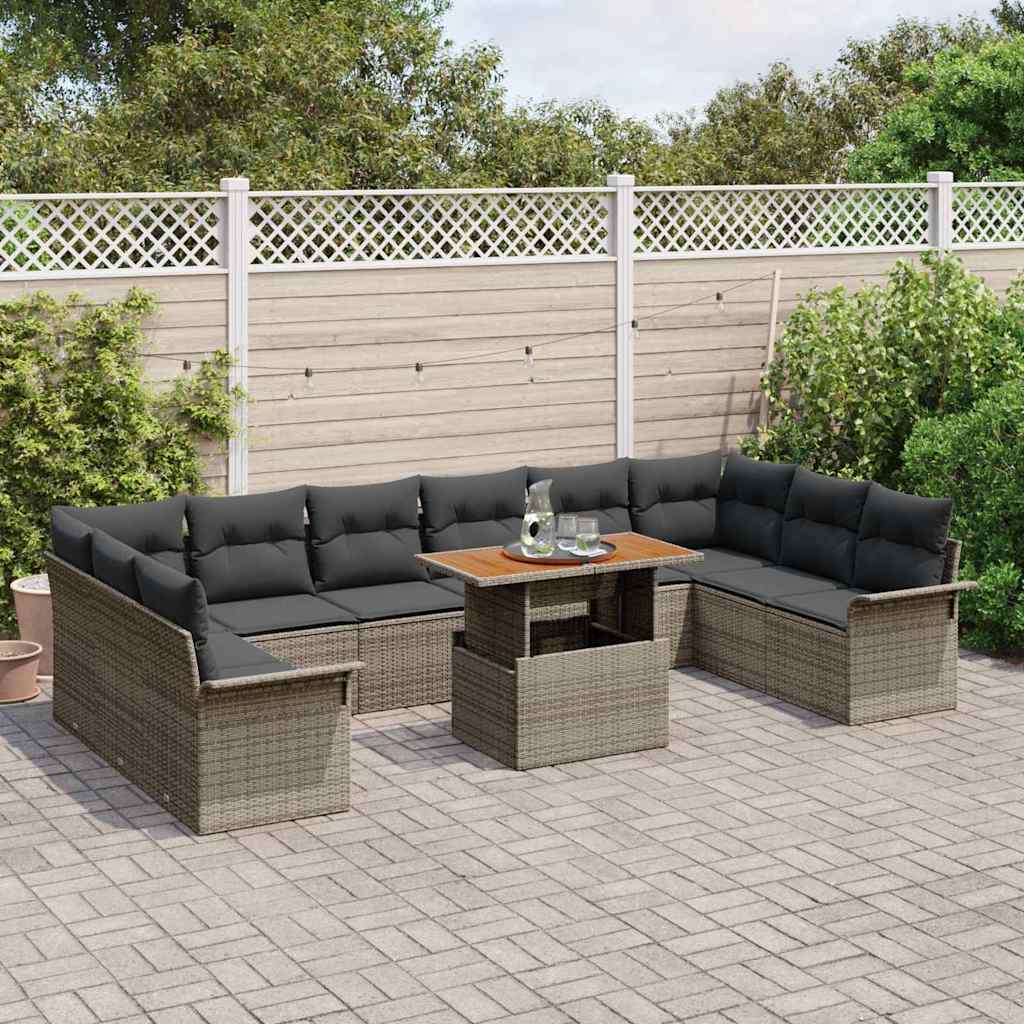 Gartensofa-set mit Kissen 11 pcs Grau Poly-Rattan
