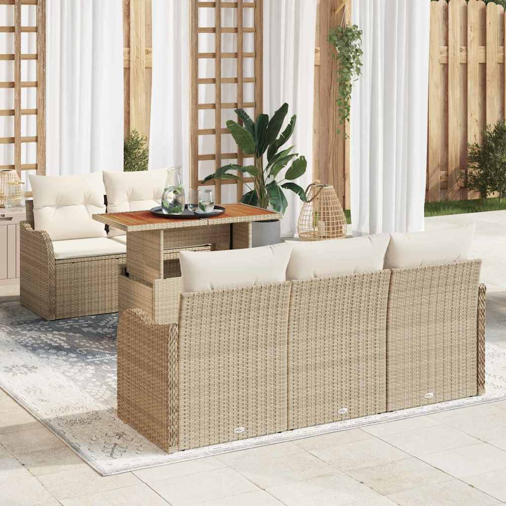 Gartensofa-set mit Kissen 6 pcs Beige und Creme Poly-Rattan