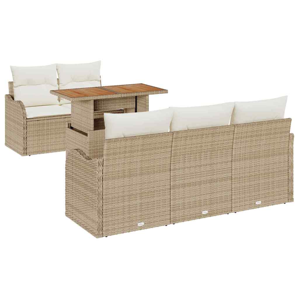 Gartensofa-set mit Kissen 6 pcs Beige und Creme Poly-Rattan