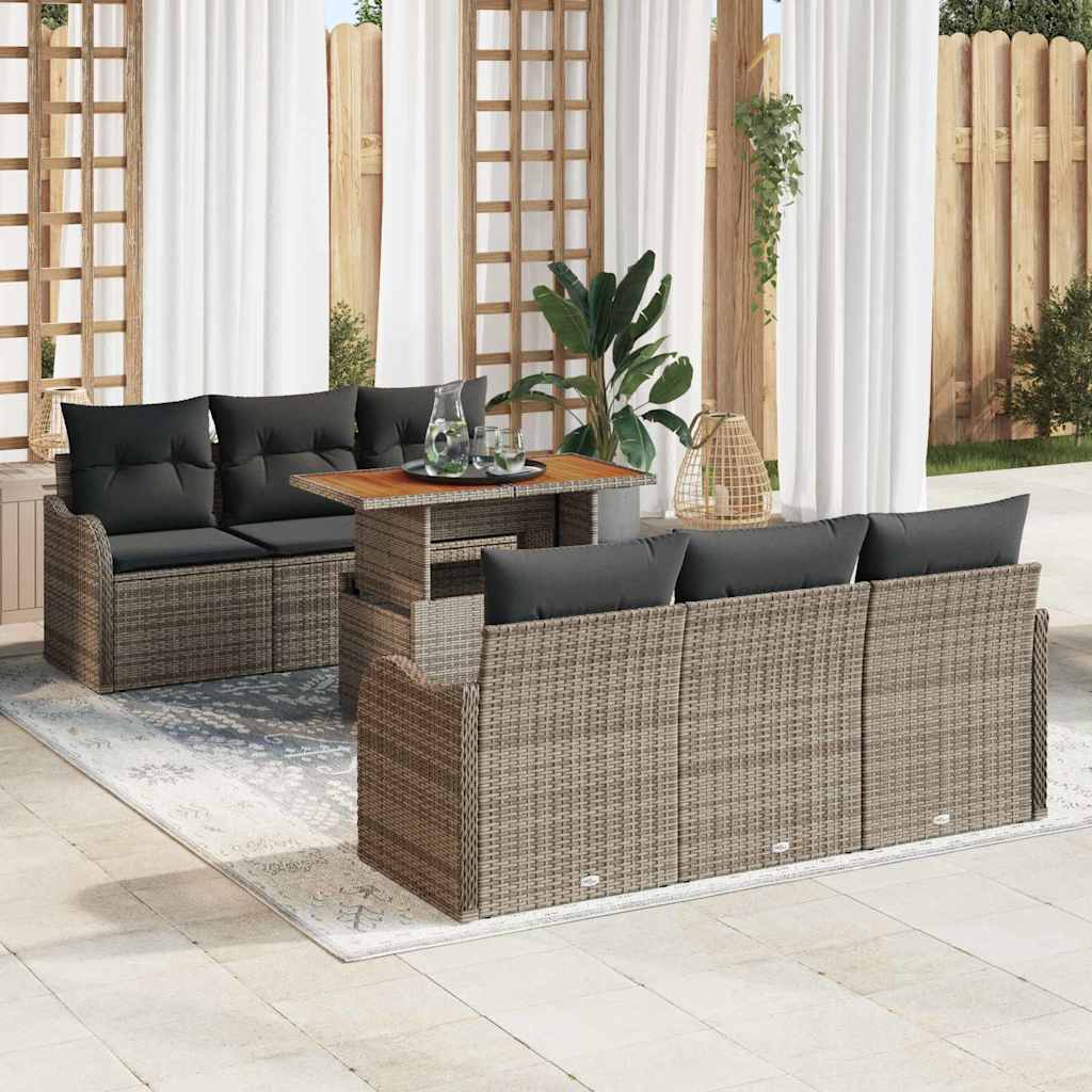 Gartensofa-set mit Kissen 7 pcs Grau Poly-Rattan