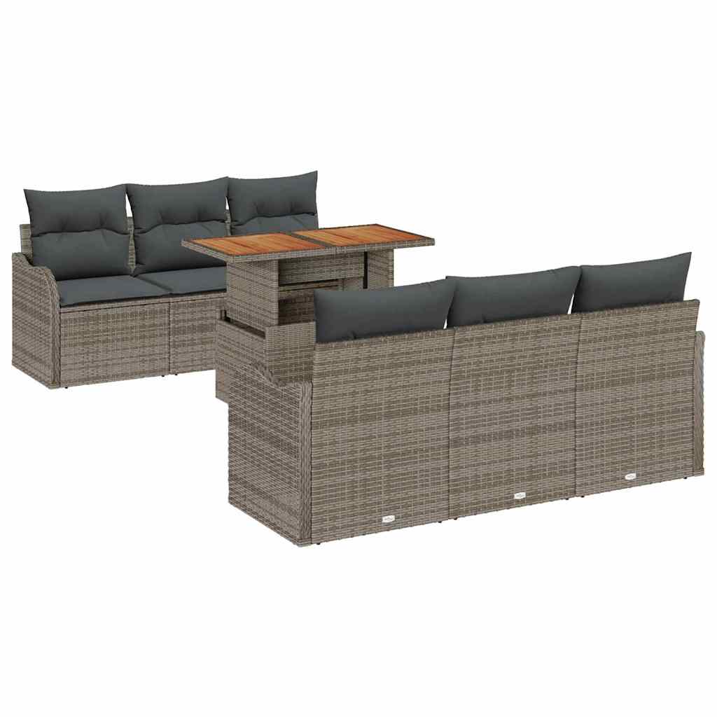 Gartensofa-set mit Kissen 7 pcs Grau Poly-Rattan