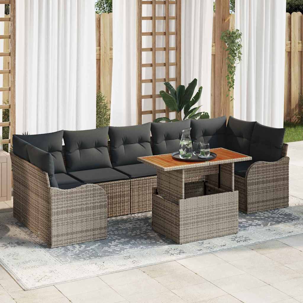 Gartensofa-set mit Kissen 8 pcs Grau Poly-Rattan