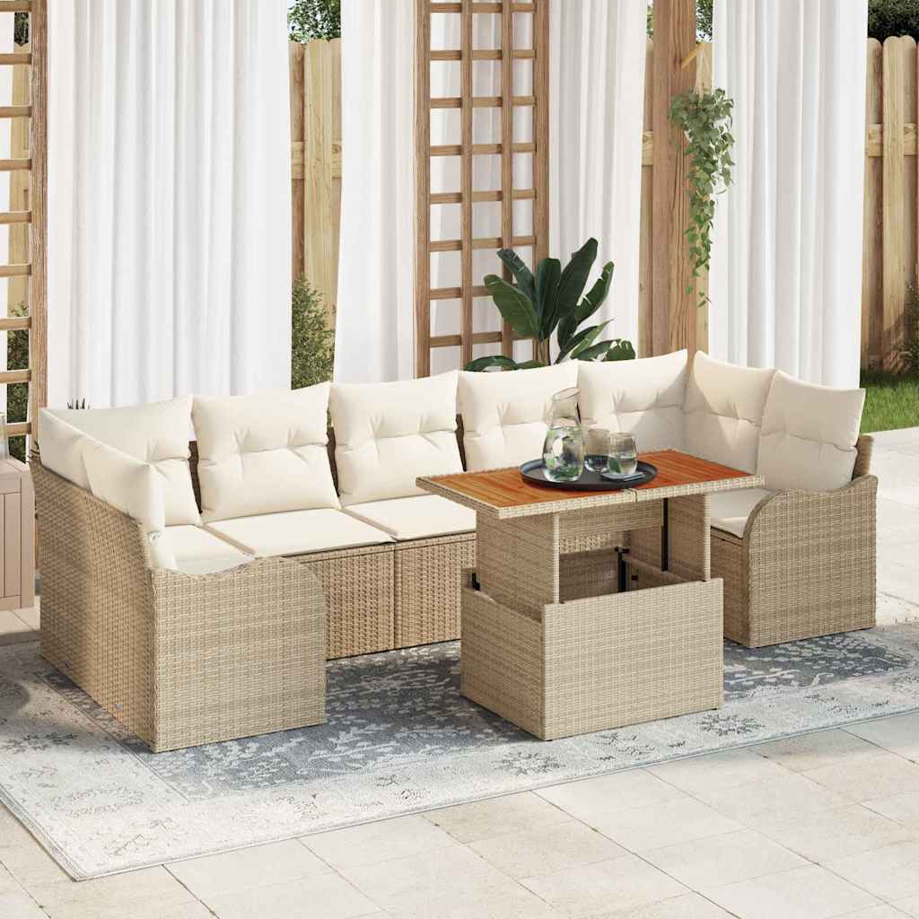 Gartensofa-set mit Kissen 8 pcs Beige und Creme Poly-Rattan