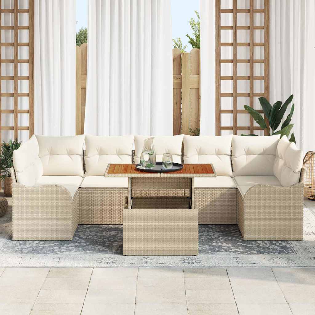 Gartensofa-set mit Kissen 8 pcs Beige und Creme Poly-Rattan