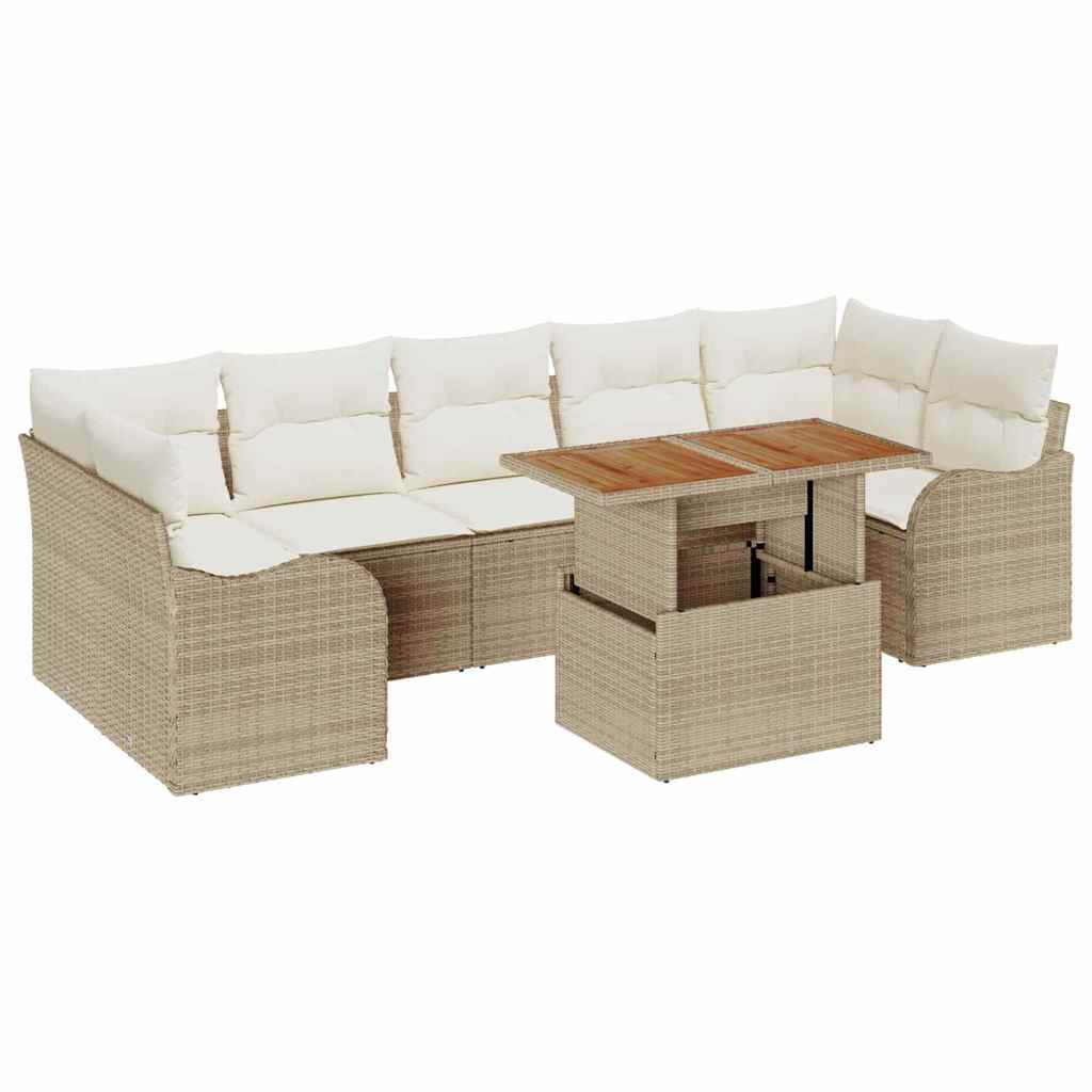 Gartensofa-set mit Kissen 8 pcs Beige und Creme Poly-Rattan