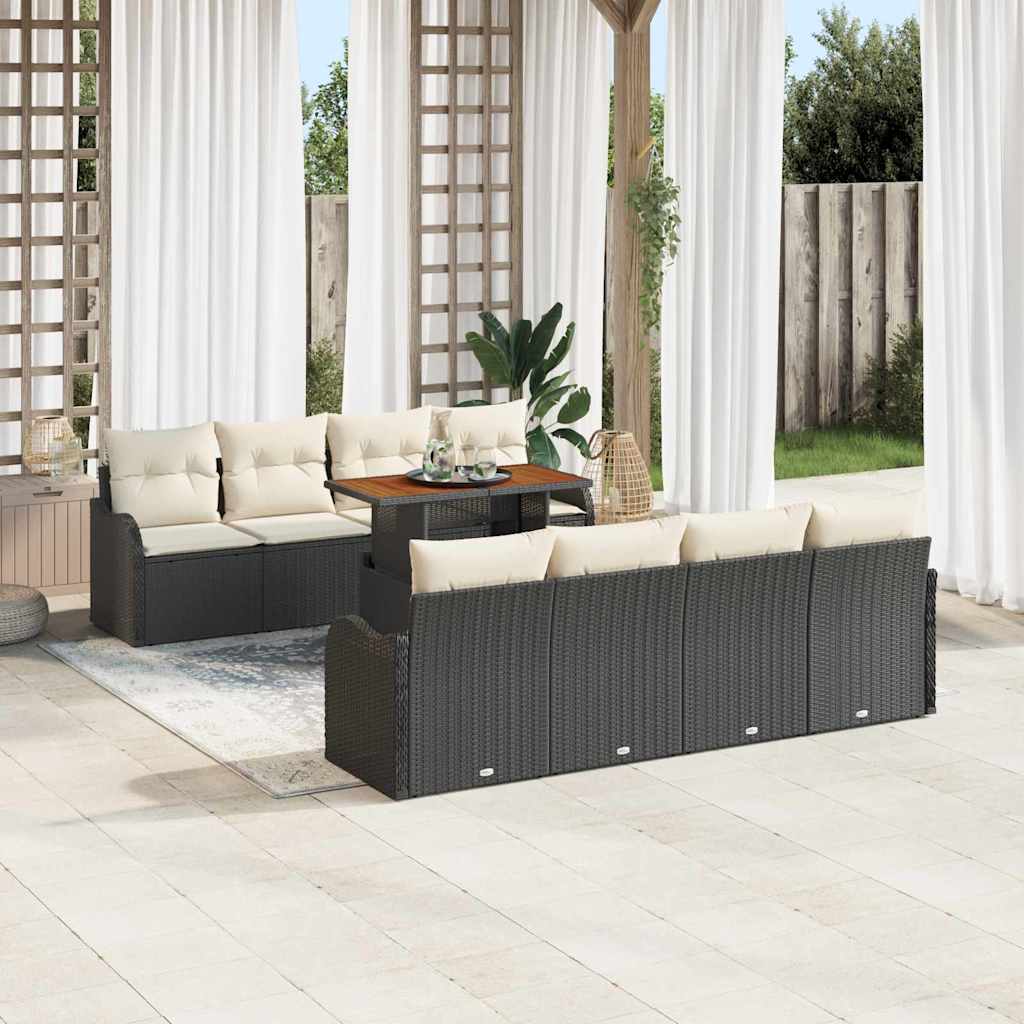 Garten-Sofa-Set mit Kissen 7 pcs Schwarz und Creme