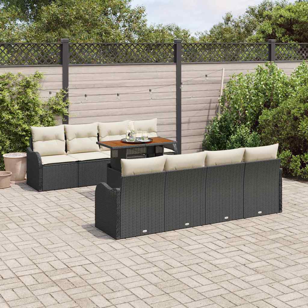 Garten-Sofa-Set mit Kissen 7 pcs Schwarz und Creme