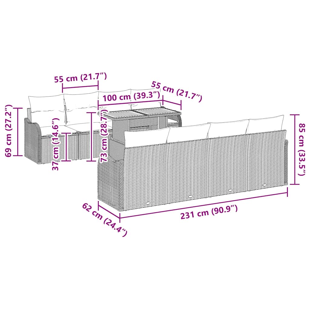 Garten-Sofa-Set mit Kissen 7 pcs Schwarz