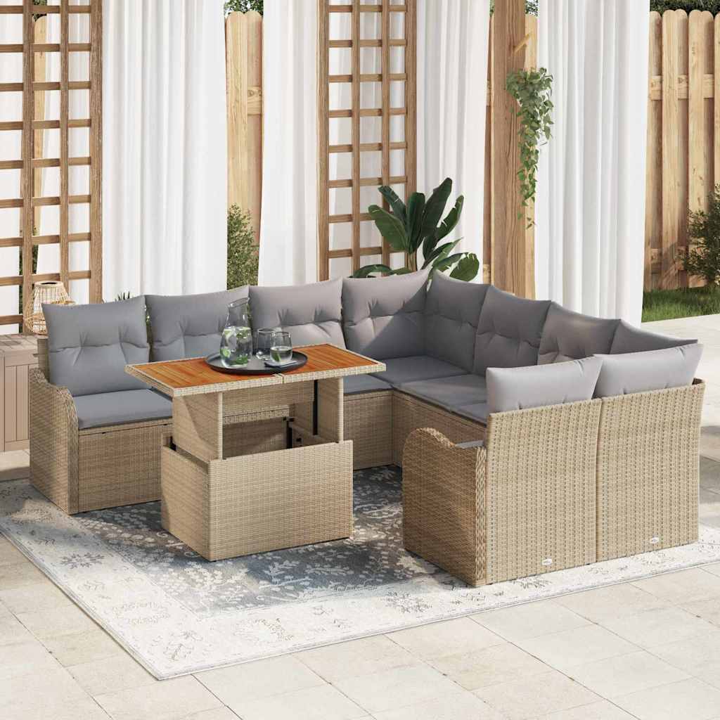 Garten-Sofa-Set mit Kissen 7 pcs Beige und Hellgrau