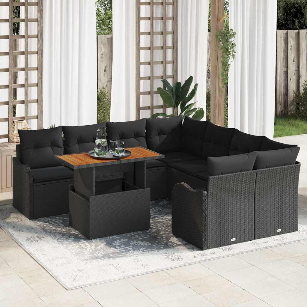 Garten-Sofa-Set mit Kissen 7 pcs Schwarz