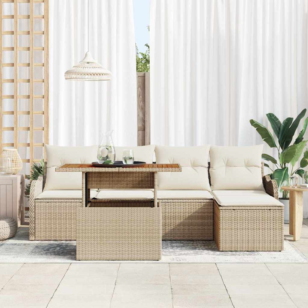 Gartensofa-set mit Kissen 6 pcs Beige und Creme Poly-Rattan
