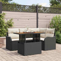 Gartensofa-set mit Kissen 5 pcs Schwarz und Creme Poly-Rattan
