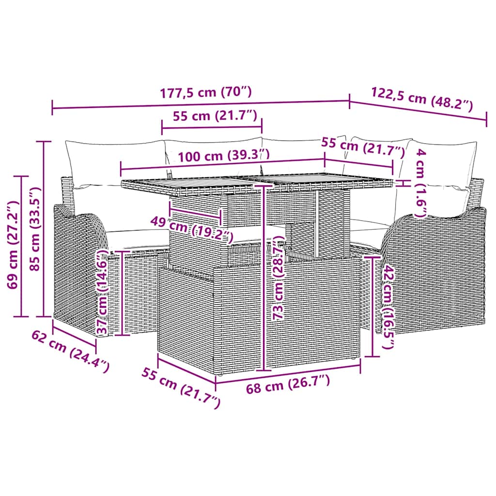 Gartensofa-set mit Kissen 5 pcs Schwarz und Creme Poly-Rattan