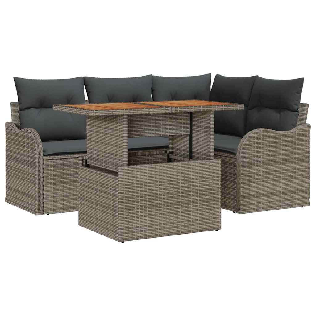 Gartensofa-set mit Kissen 5 pcs Grau Poly-Rattan