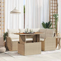 Gartensofa-set mit Kissen 5 pcs Beige und Creme Poly-Rattan