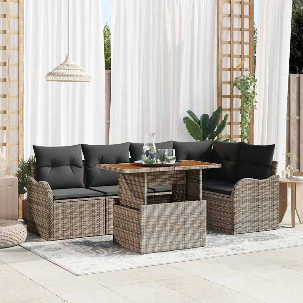Gartensofa-set mit Kissen 6 pcs Grau Poly-Rattan