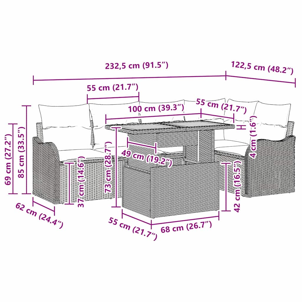 Gartensofa-set mit Kissen 6 pcs Grau Poly-Rattan