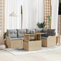 Gartensofa-set mit Kissen 6 pcs Beige und Hellgrau Poly-Rattan