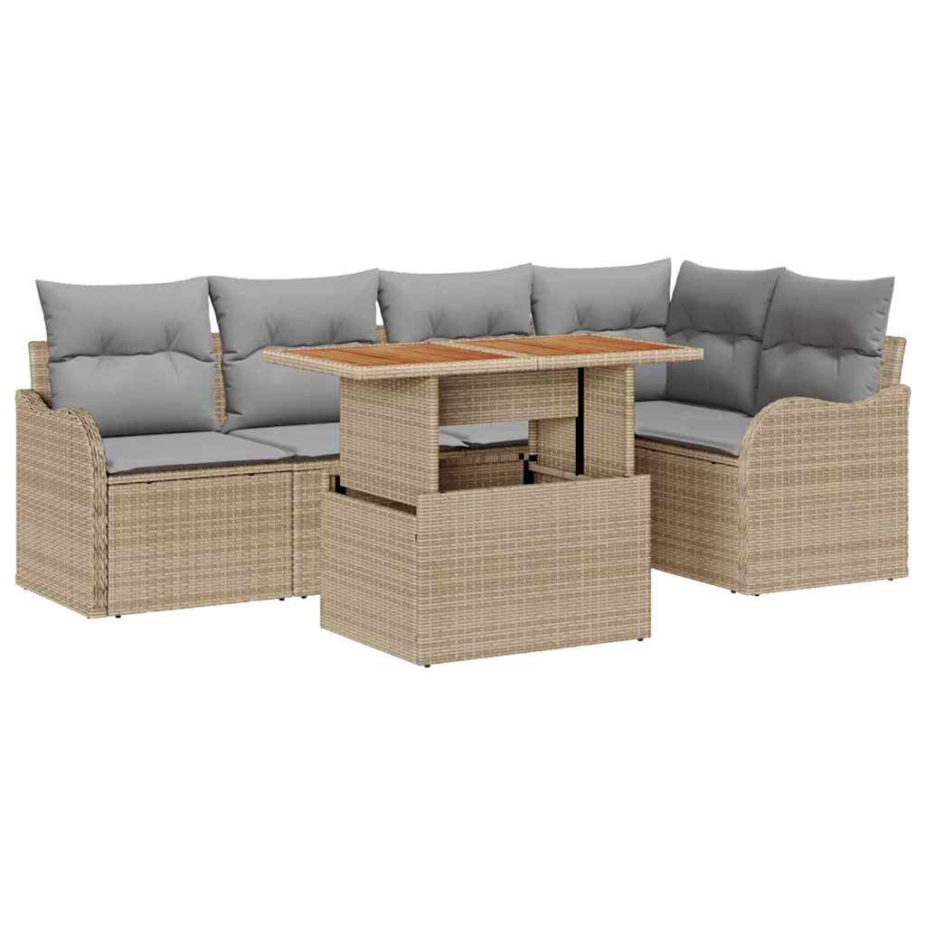 Gartensofa-set mit Kissen 6 pcs Beige und Hellgrau Poly-Rattan