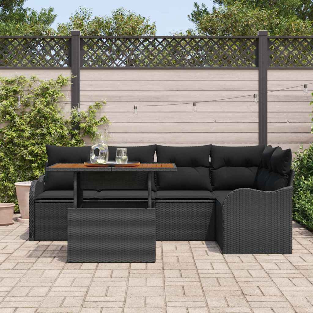 Gartensofa-set mit Kissen 6 pcs Schwarz Poly-Rattan
