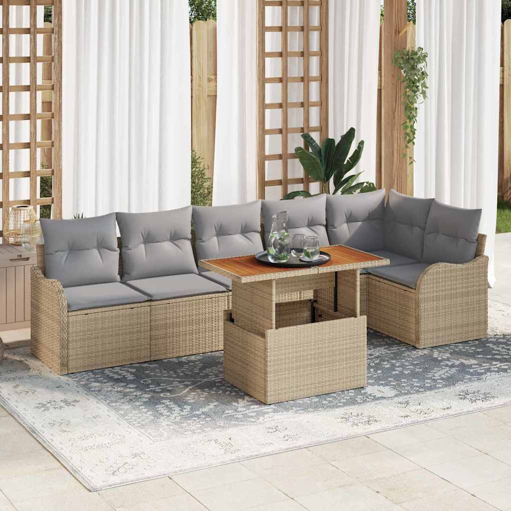 Garten-Sofa-Set mit Kissen 7 pcs Beige und Hellgrau