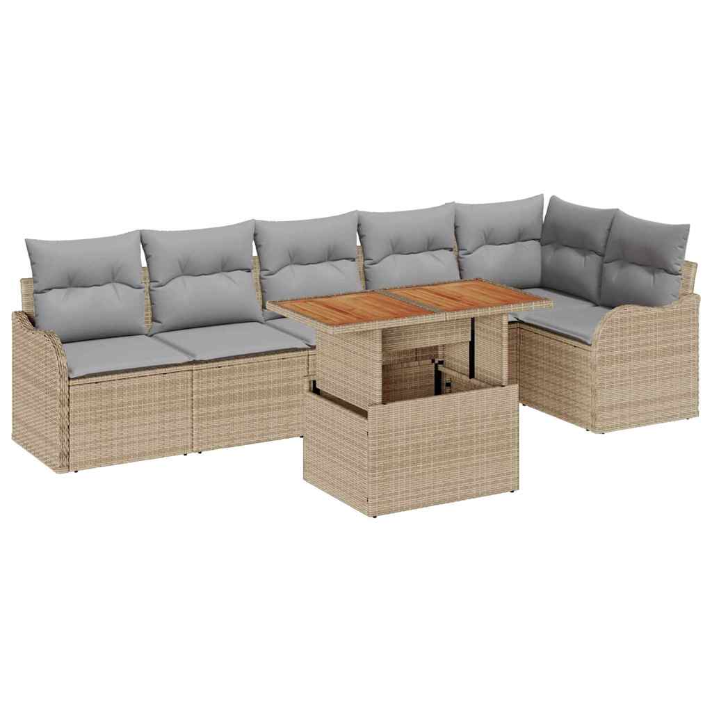 Garten-Sofa-Set mit Kissen 7 pcs Beige und Hellgrau