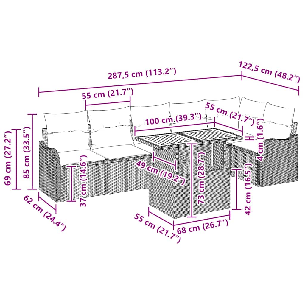 Garten-Sofa-Set mit Kissen 7 pcs Beige und Hellgrau