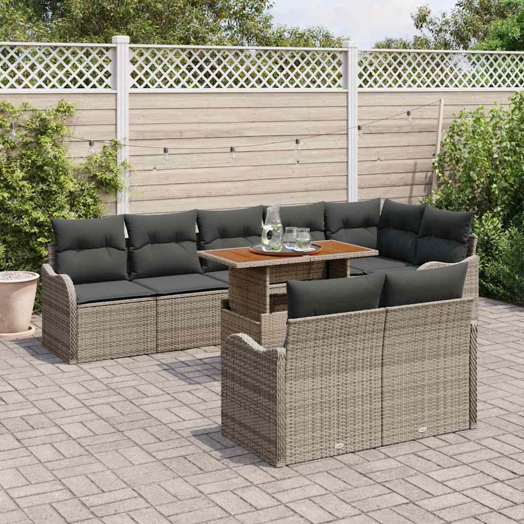 Garten-Sofa-Set mit Kissen 9 pcs Grau
