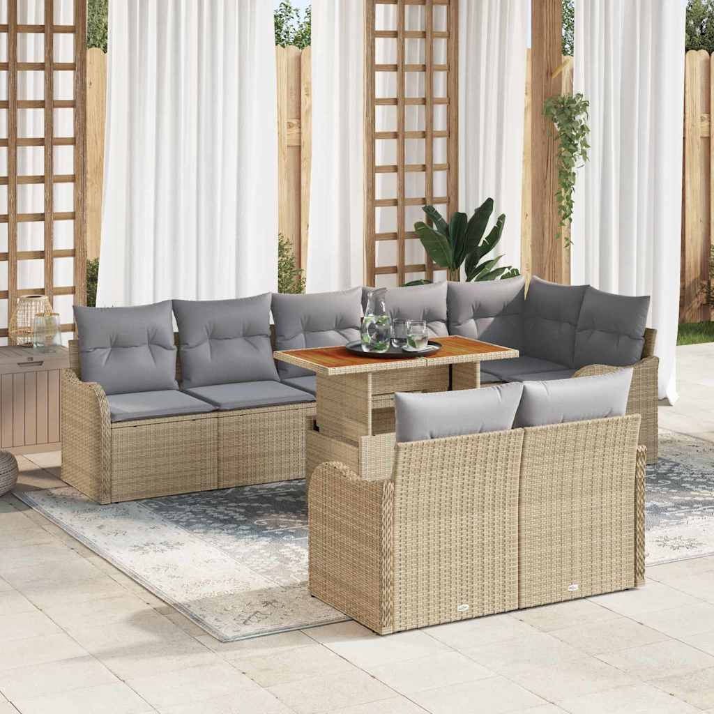 Garten-Sofa-Set mit Kissen 9 pcs Beige und Hellgrau