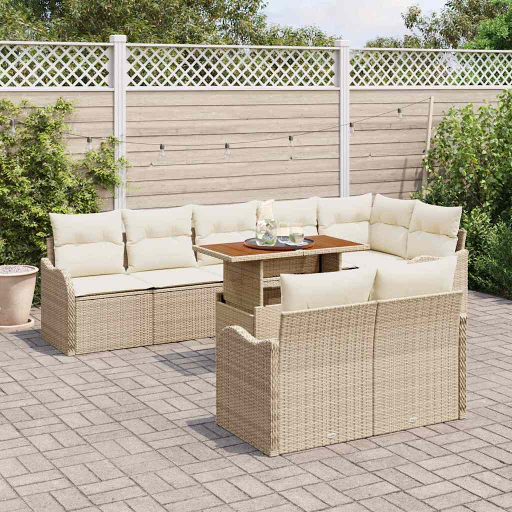 Garten-Sofa-Set mit Kissen 9 pcs Beige und Creme