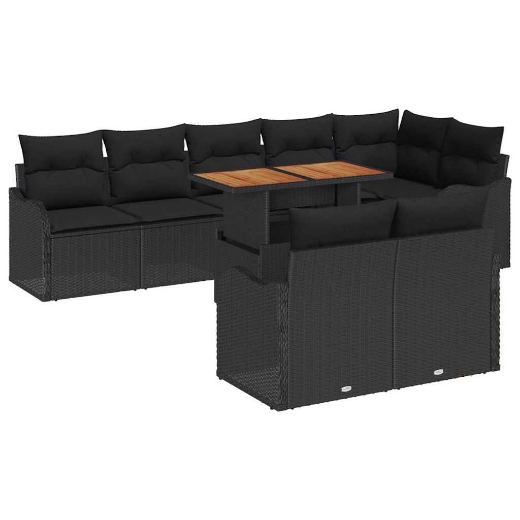 Garten-Sofa-Set mit Kissen 9 pcs Schwarz