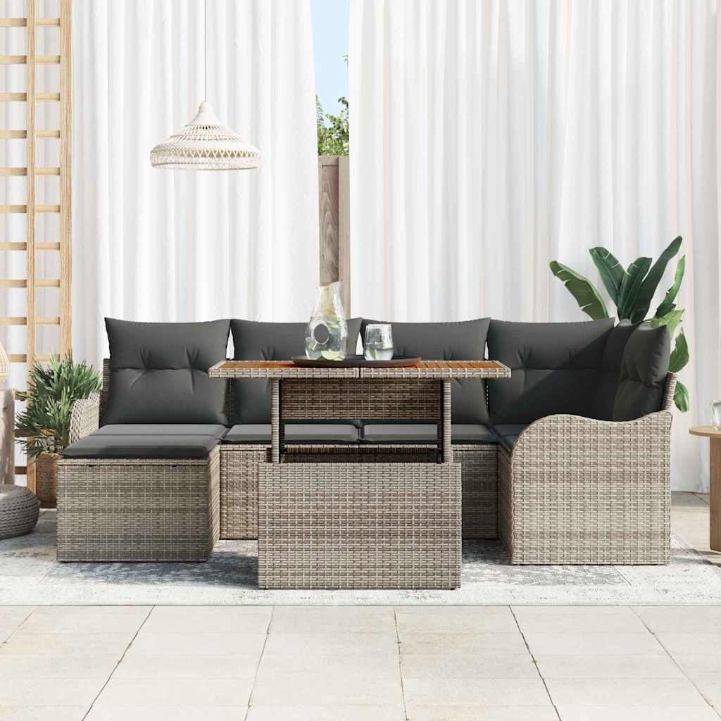 Garten-Sofa-Set mit Kissen 7 pcs Grau