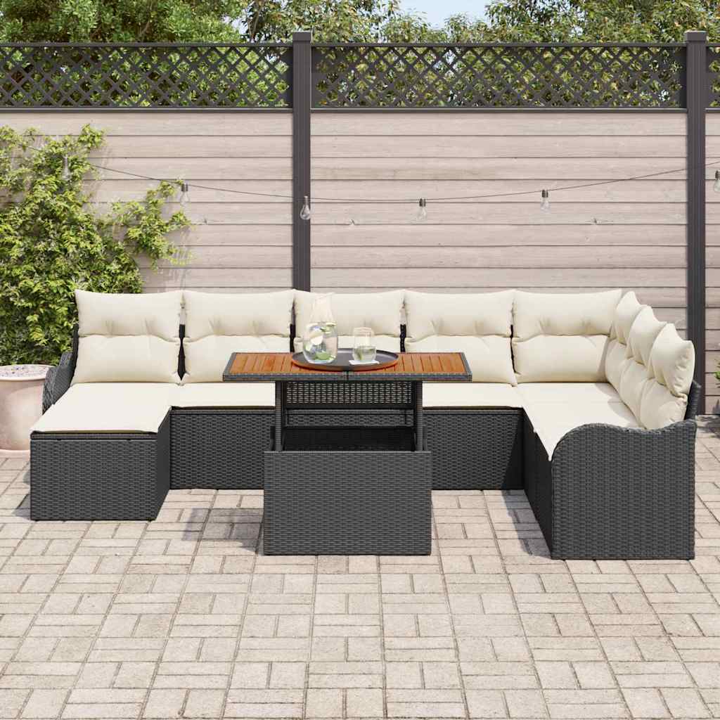 Garten-Sofa-Set mit Kissen 9 pcs Schwarz und Creme