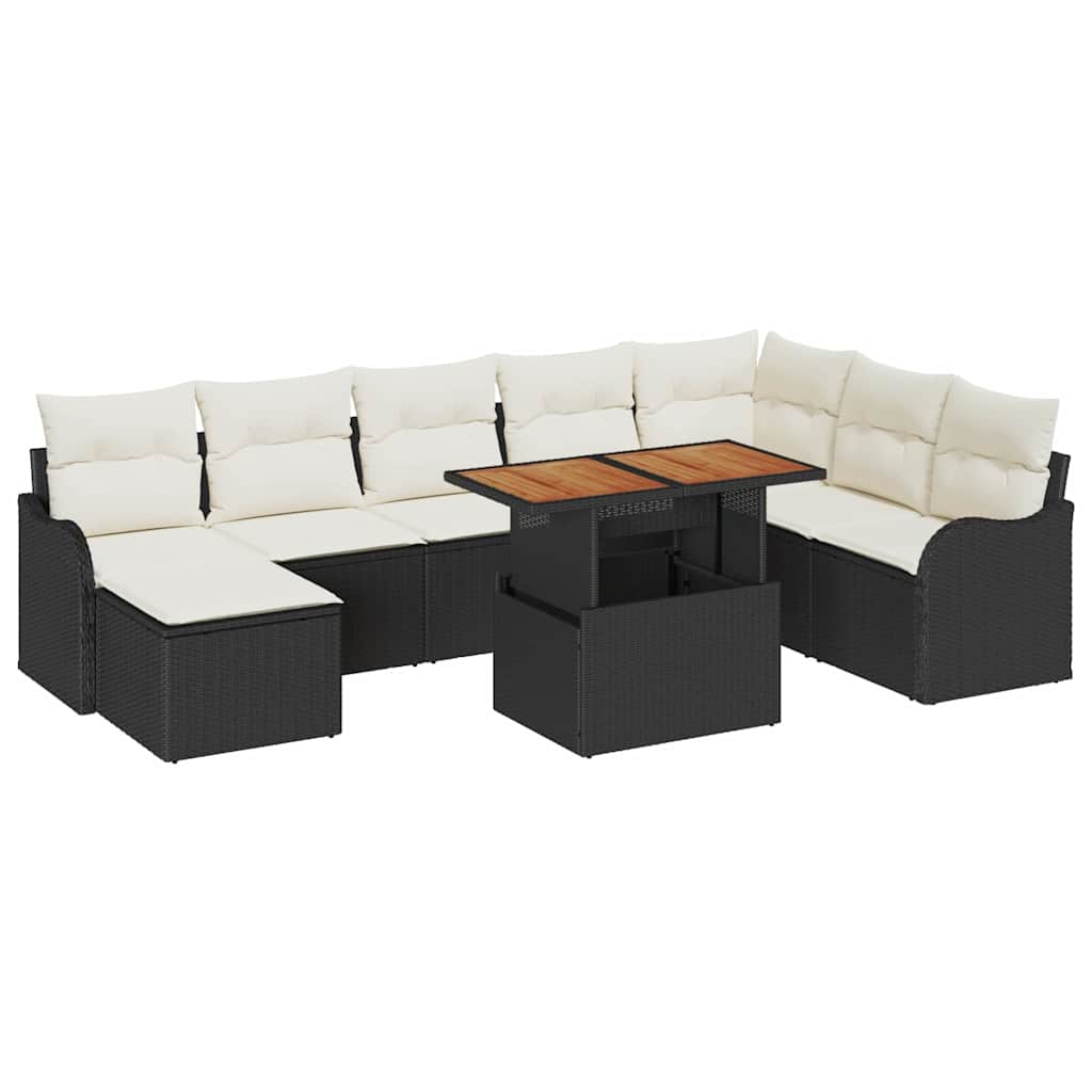 Garten-Sofa-Set mit Kissen 9 pcs Schwarz und Creme