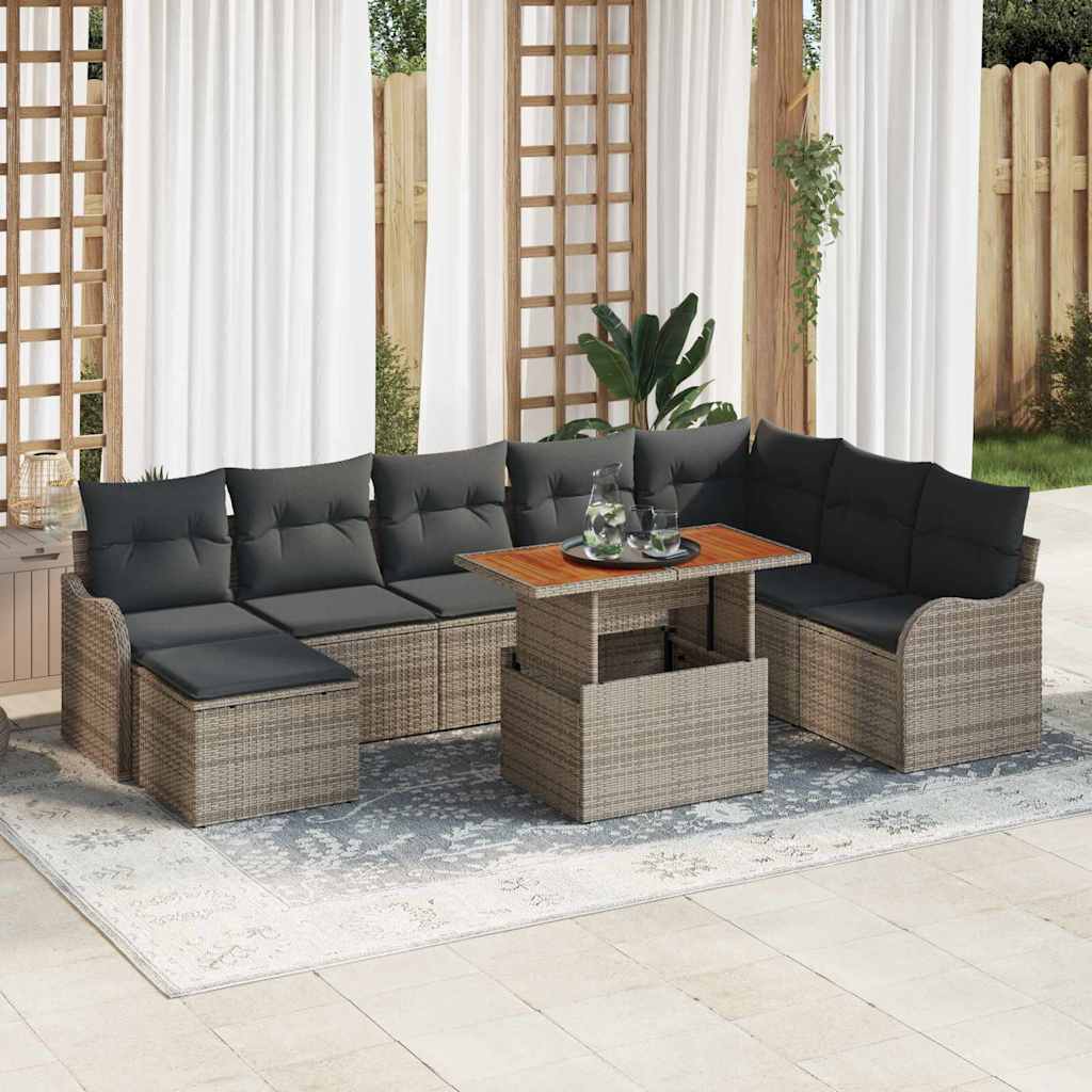 Garten-Sofa-Set mit Kissen 9 pcs Grau