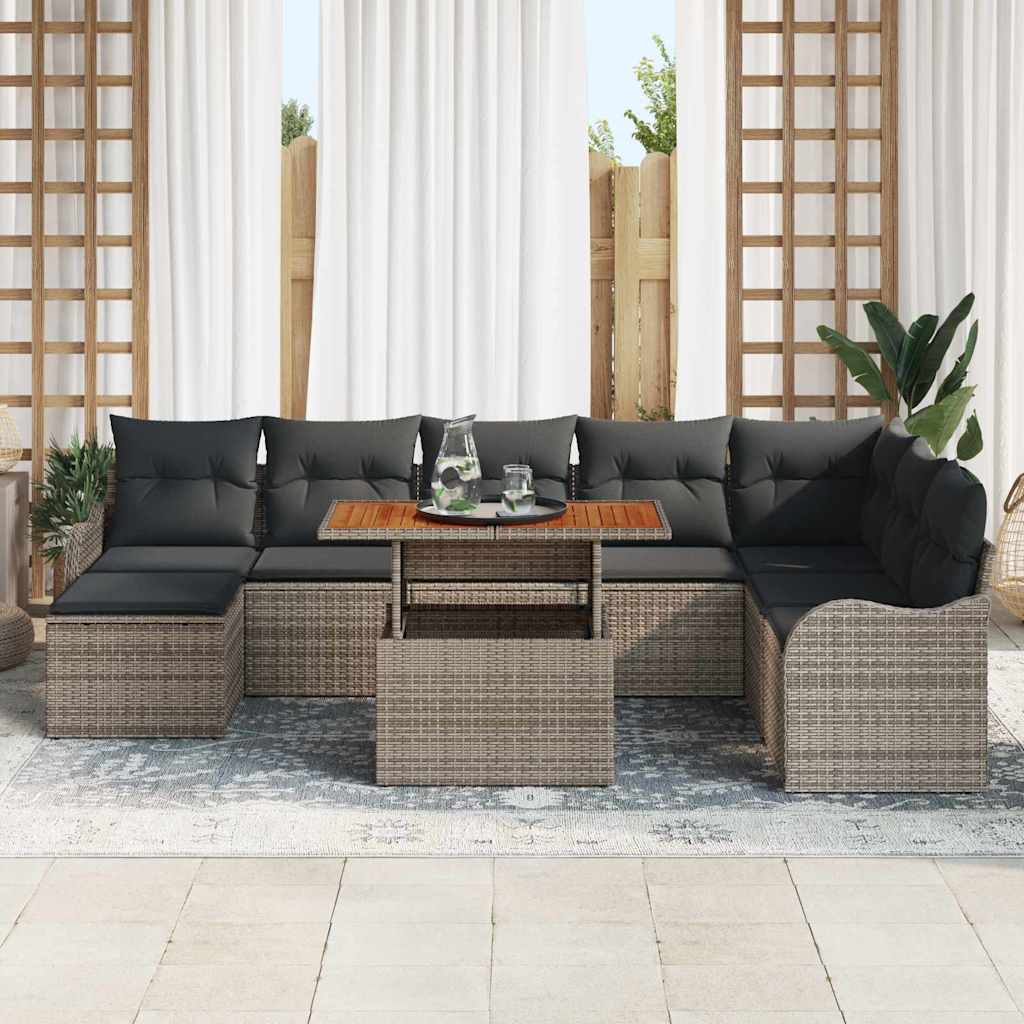 Garten-Sofa-Set mit Kissen 9 pcs Grau