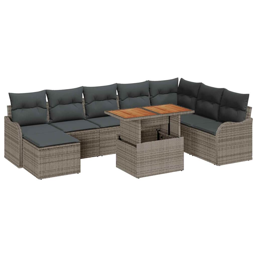 Garten-Sofa-Set mit Kissen 9 pcs Grau