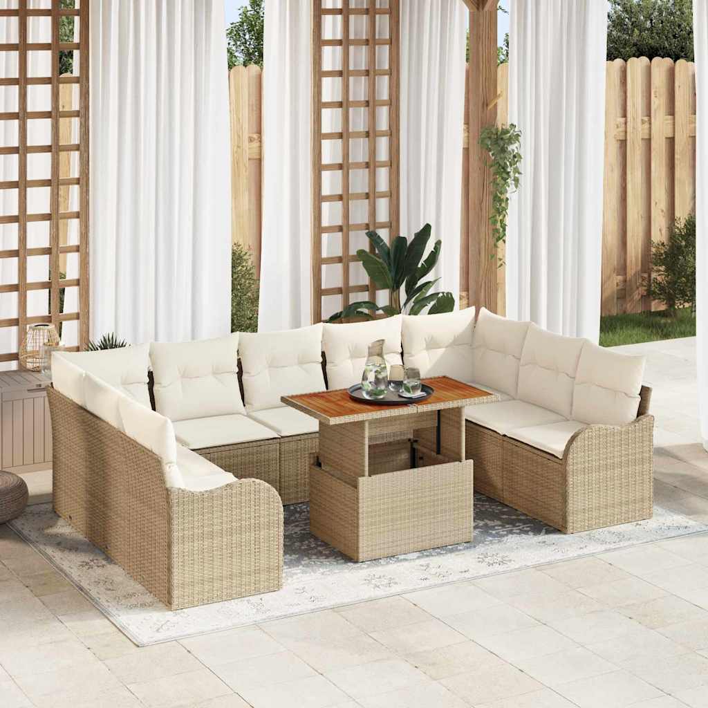 Garten-Sofa-Set mit Kissen 10 pcs Beige und Creme