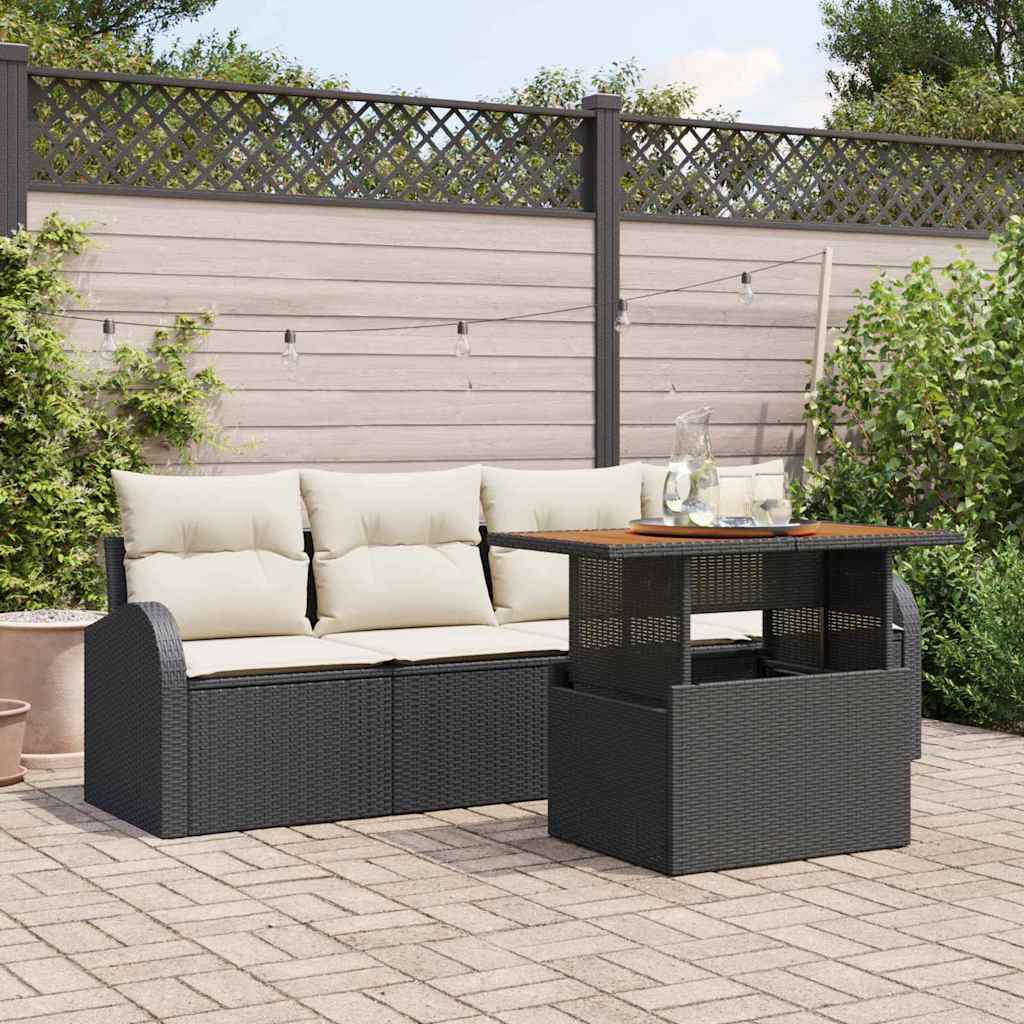 Garten-Sofa-Set 5 pcs Schwarz und Creme