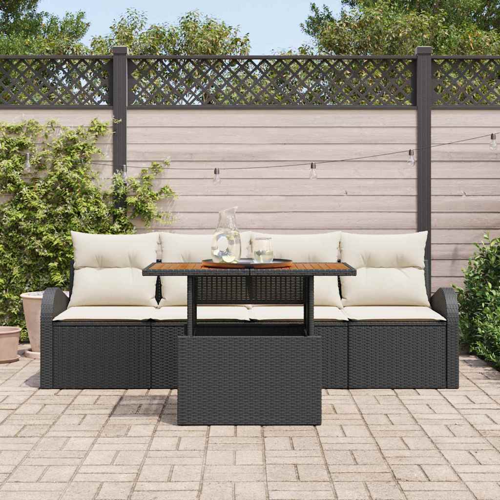 Garten-Sofa-Set 5 pcs Schwarz und Creme