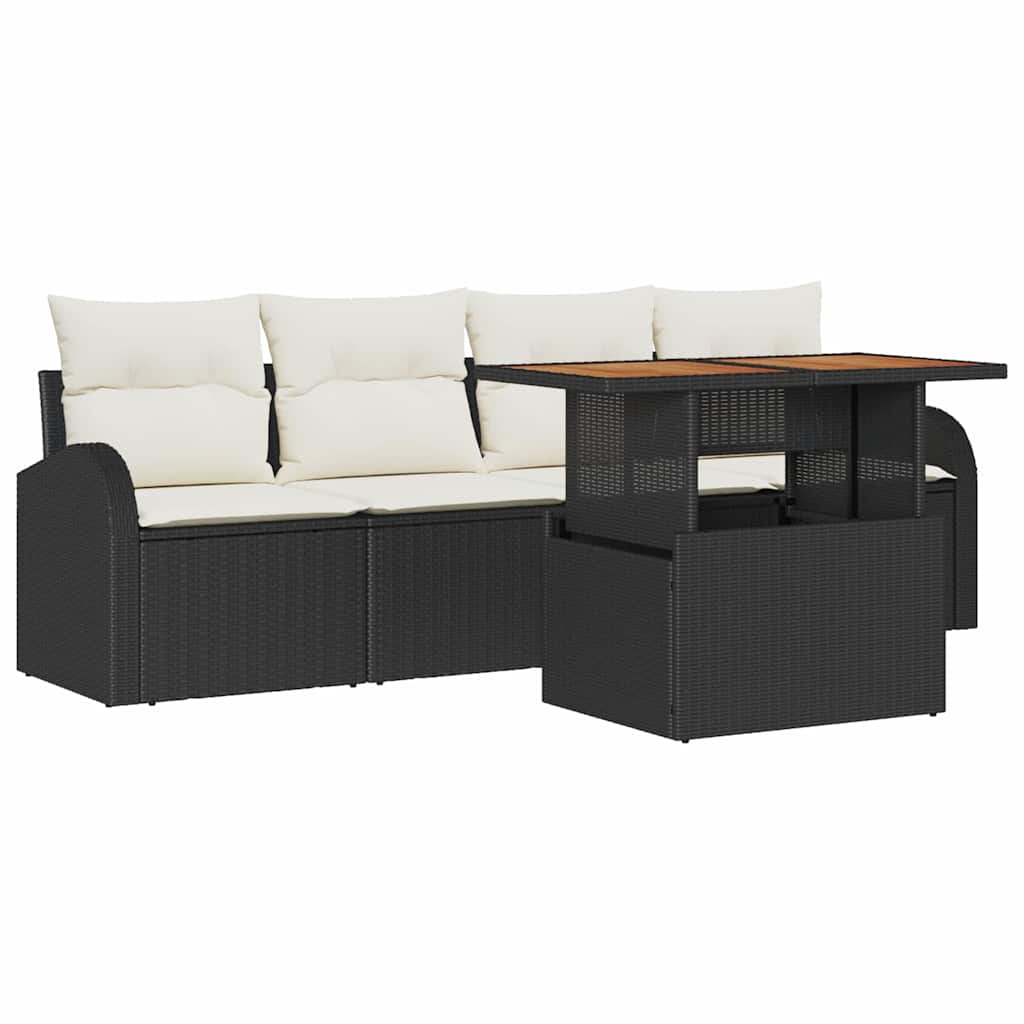 Garten-Sofa-Set 5 pcs Schwarz und Creme