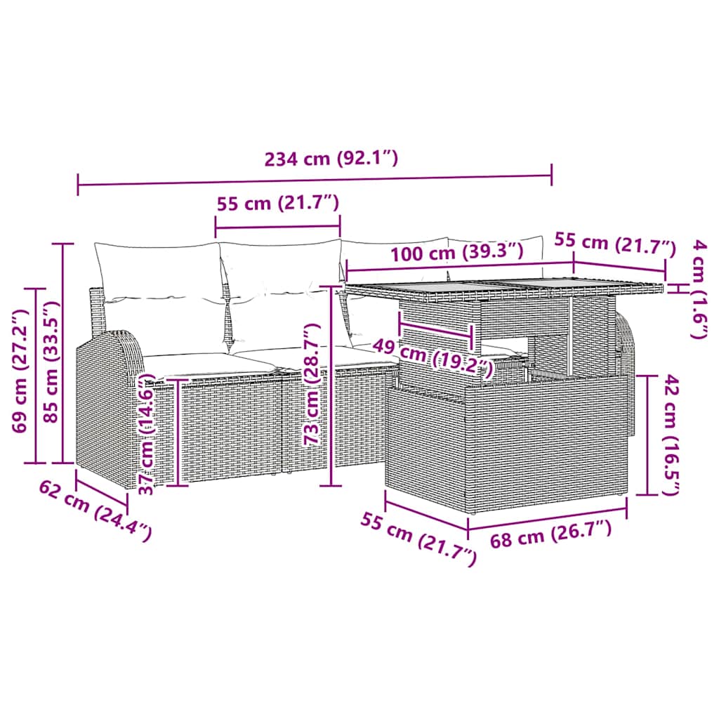 Garten-Sofa-Set 5 pcs Grau