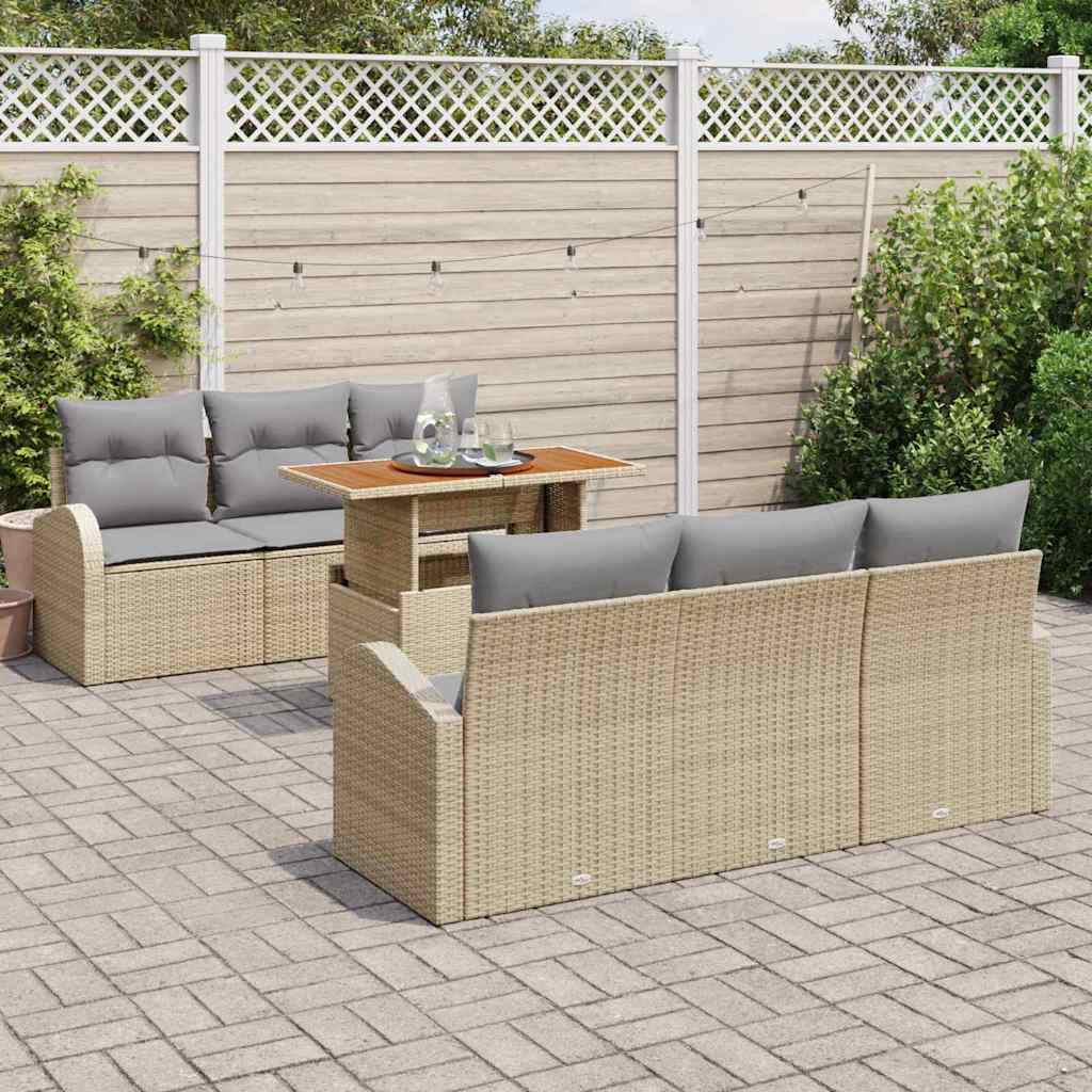 Garten-Sofa-Set mit Kissen 7 pcs Beige und Hellgrau