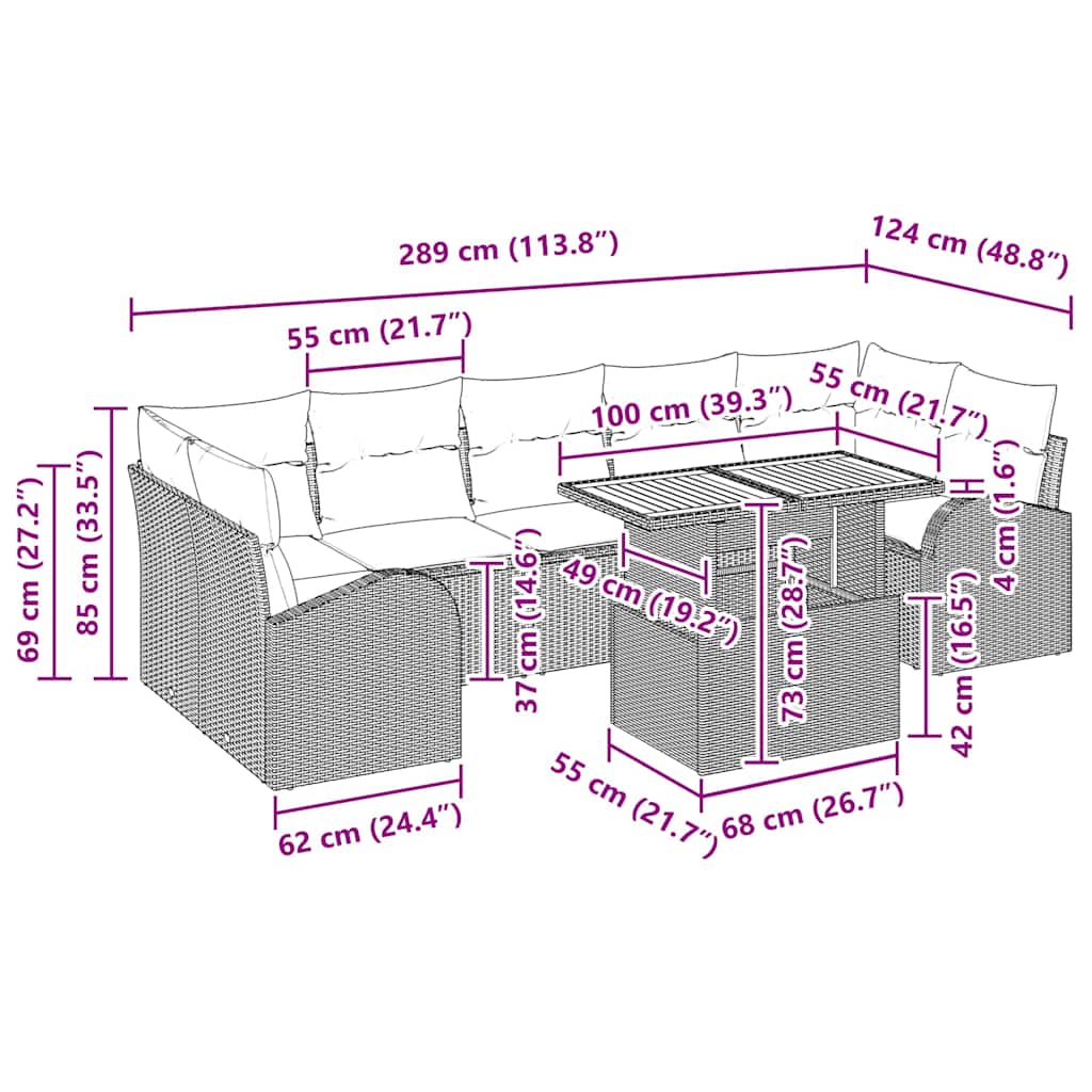 Garten-Sofa-Set mit Kissen 8 pcs Grau
