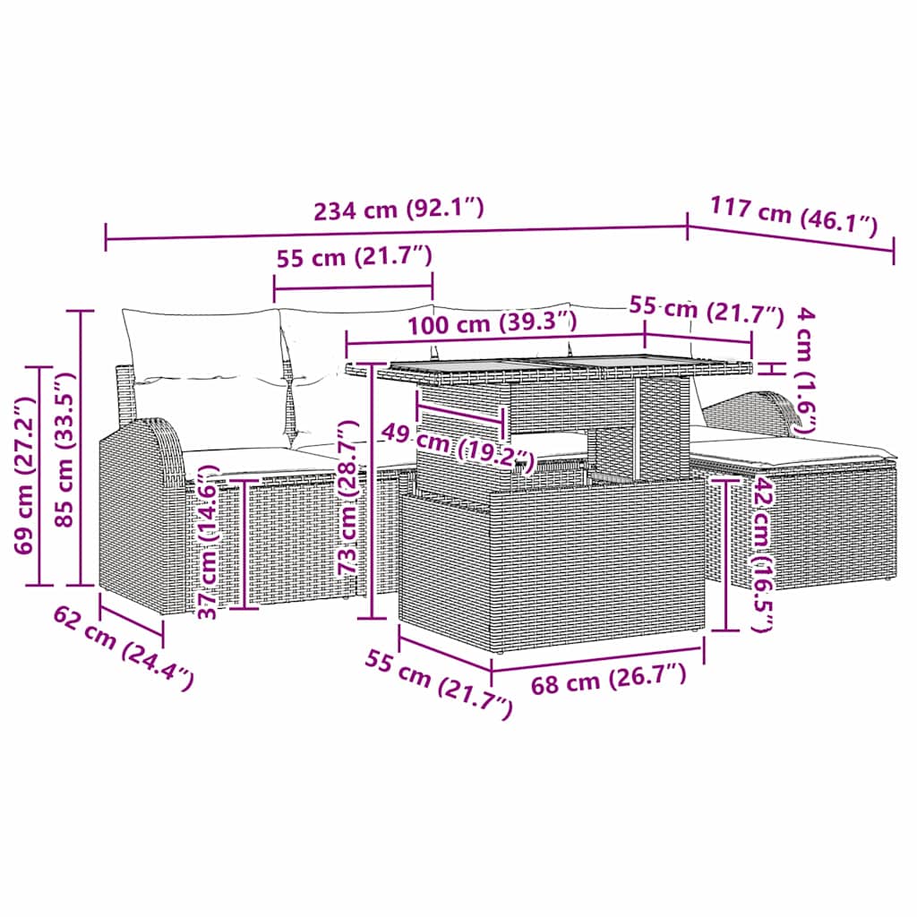 Garten-Sofa-Set mit Kissen 6 pcs Beige und Creme