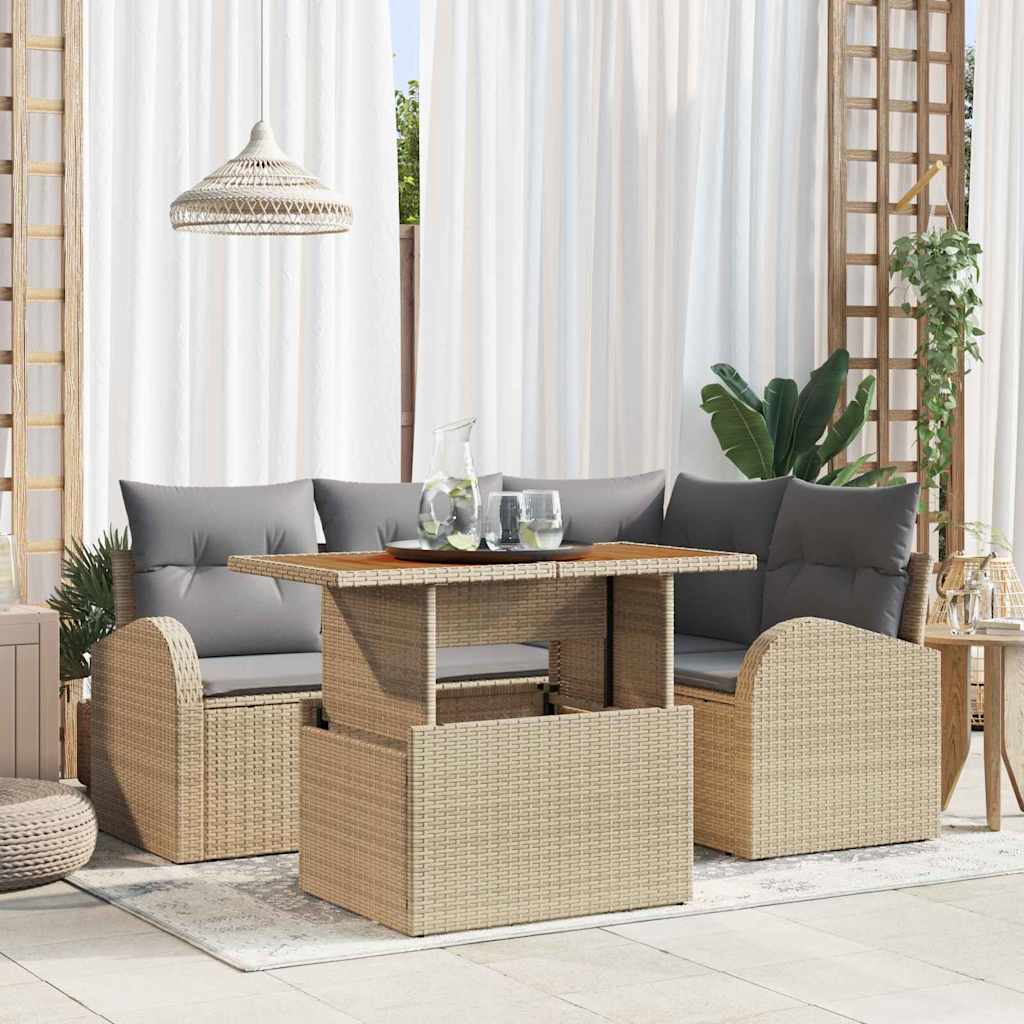 Garten-Sofa-Set mit Kissen 5 pcs Beige und Hellgrau